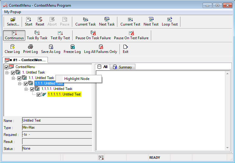 ATEasy Test Executive with Context Menu